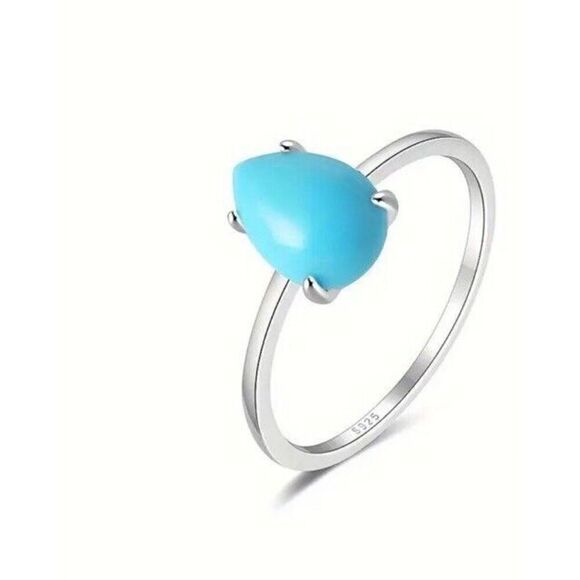 925 Sterling Silver Turquoise Ring Size 6 - Picture 2 of 7